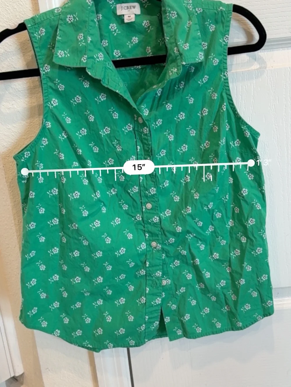 J. Crew Green Floral Sleeveless Button-Up Blouse